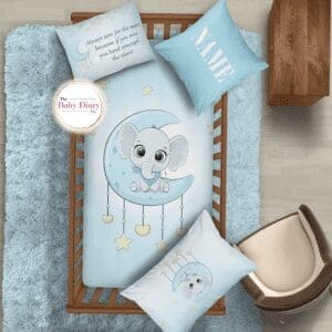 Blue Elephant on Moon Bedding Set