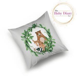 Ready Made Small Scatter Pillow-  Woodlands Animals in Wreath