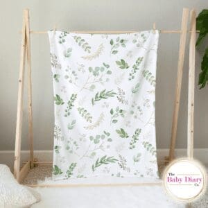 Ready Made Green and Beige Leaves Pattern Small Single Layer Fleece Blanket