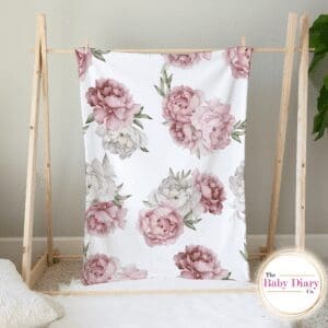 Ready Made Peonies on White Small Single Layer Fleece Blanket