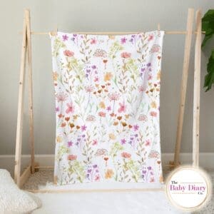 Ready Made Floral Field on White Small Single Layer Fleece Blanket
