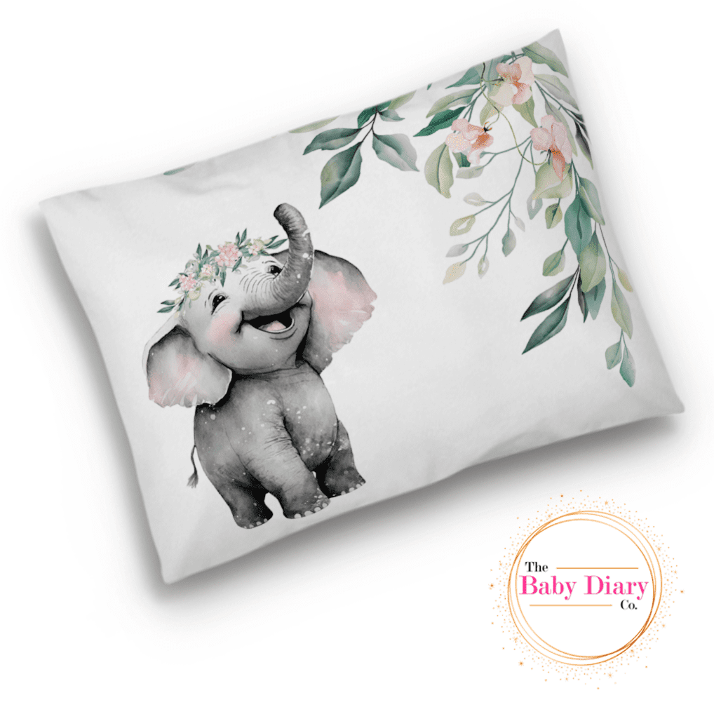 Ready Made Baby Pillowcase- Floral Leafy Elephant