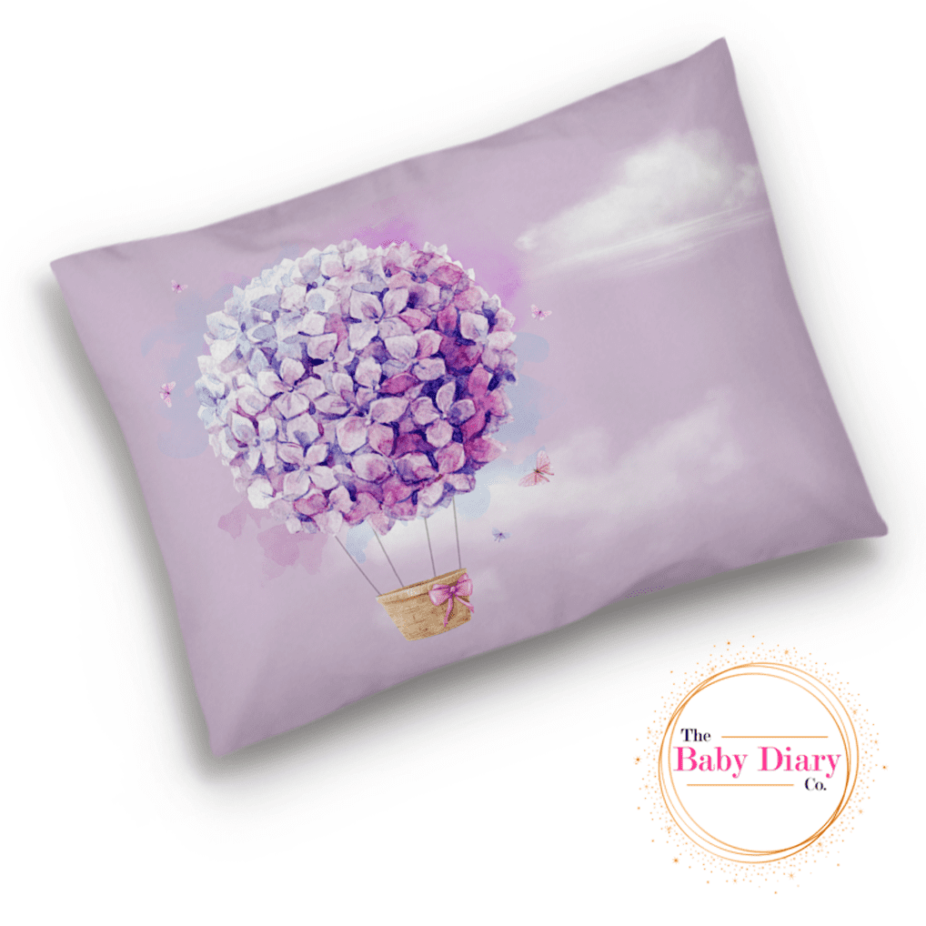 Ready Made Baby Pillowcase- Purple Hot Air Balloon