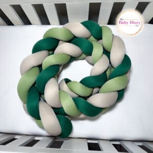 Ready Made Braided Cot Bumper 2m-Light Green, Dark Green and Beige