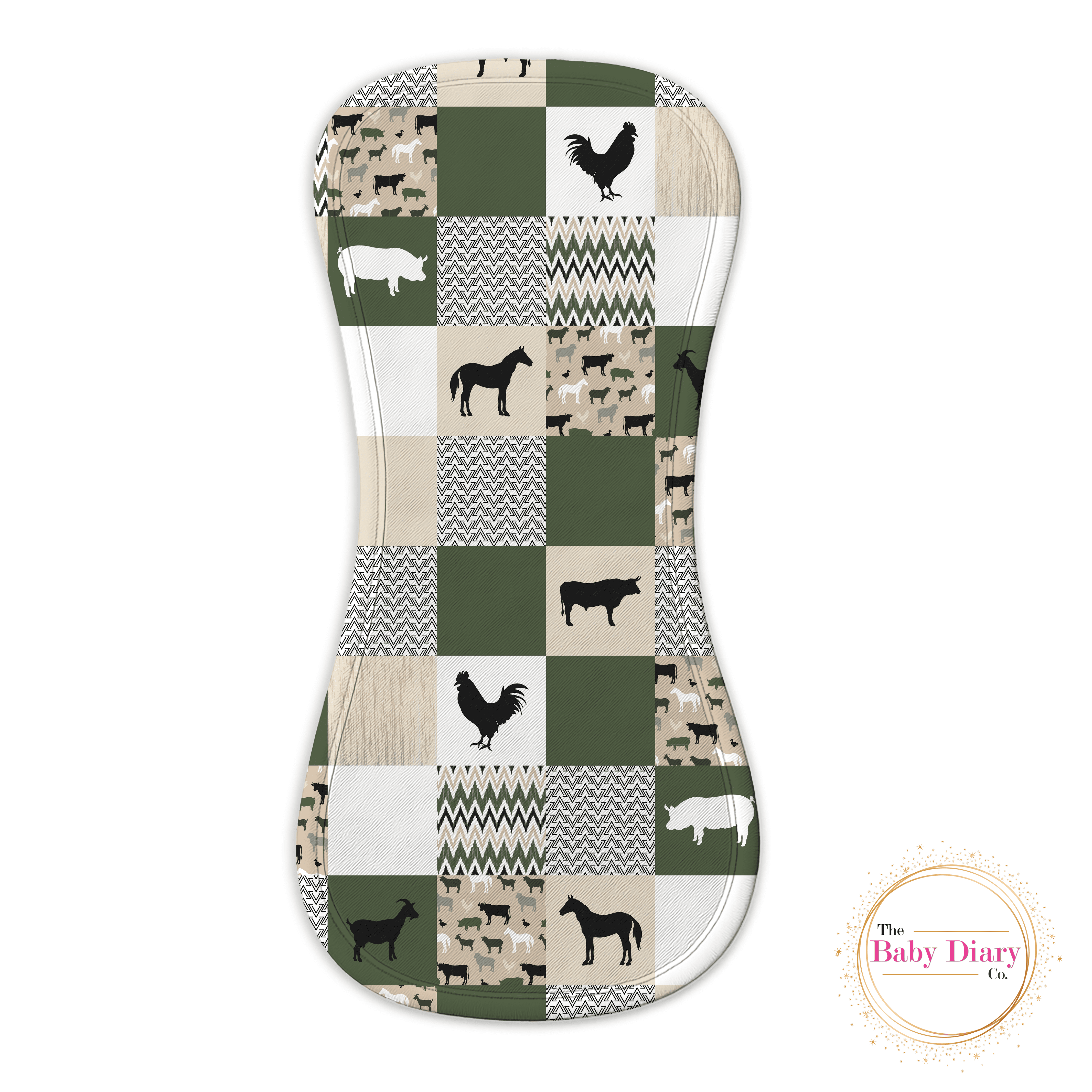 Ready Made Neutral Farm Quilt Look Burp Cloth