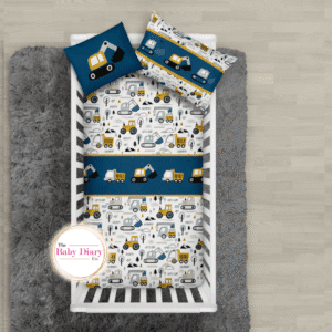 Ready-Made Striped Construction Vehicles Duvet Bedding Set