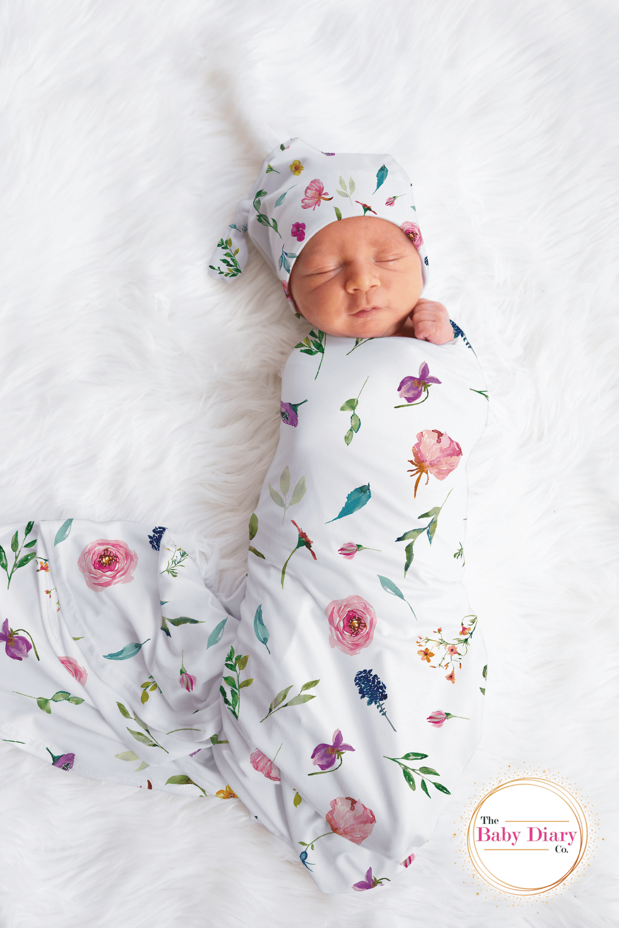 Ready Made Bright Floral Swaddle Set with Hat Only